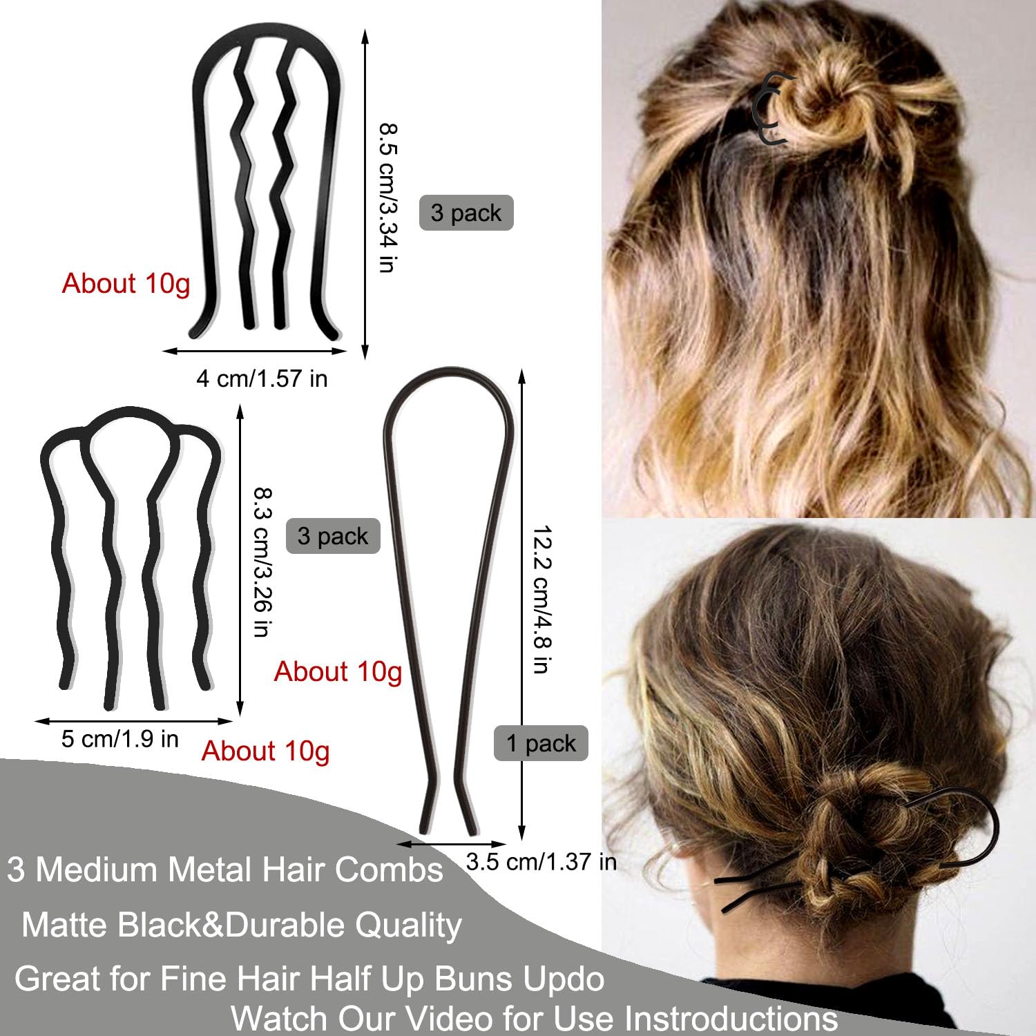 Black alloy U shaped hair fork clip teeth pins for securing French twists