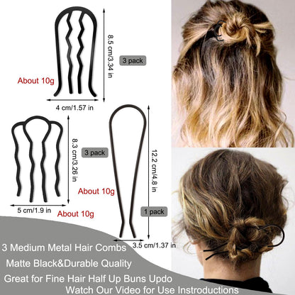 Black alloy U shaped hair fork clip teeth pins for securing French twists