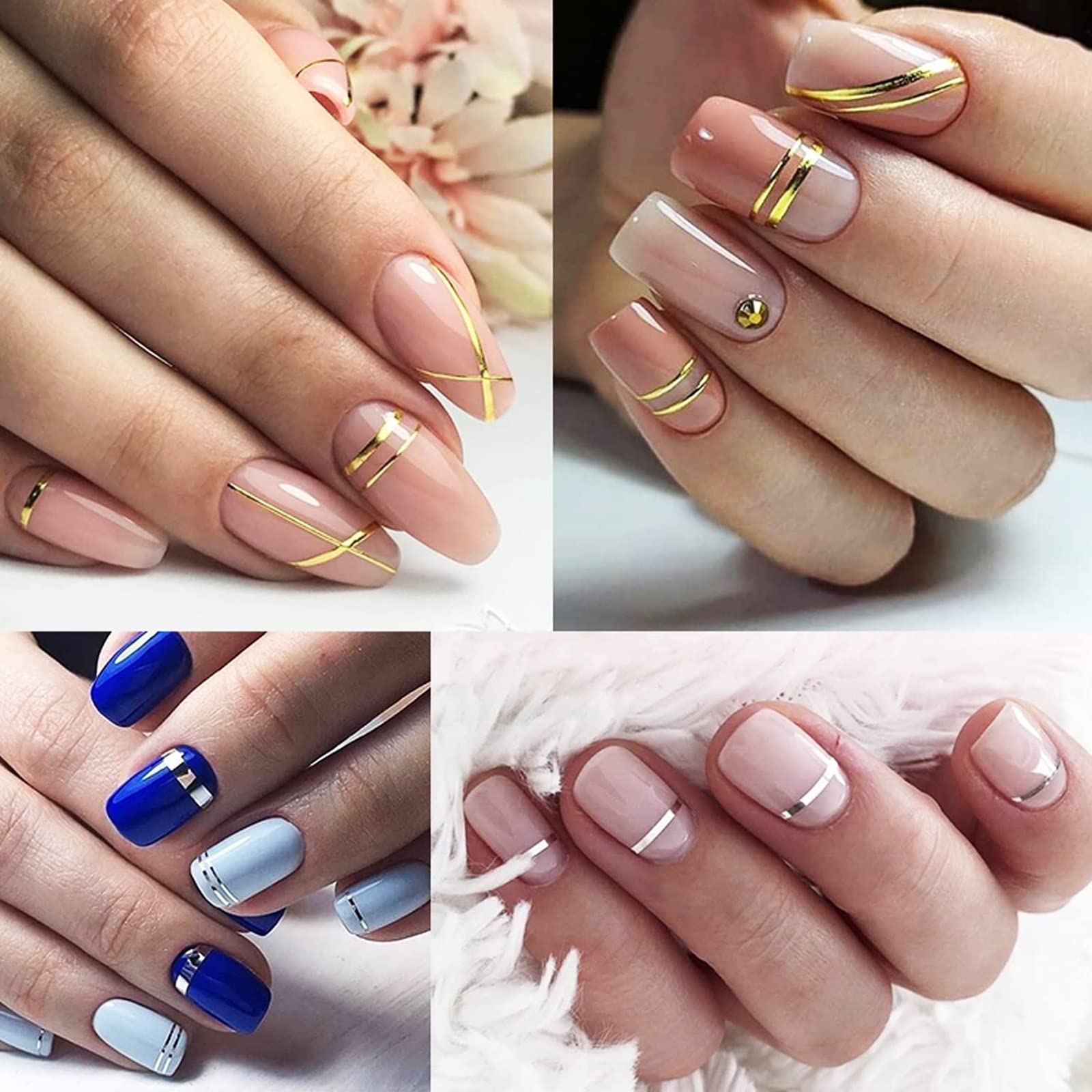 DIY manicure demonstration using Vonrui metallic striping tape on natural nails