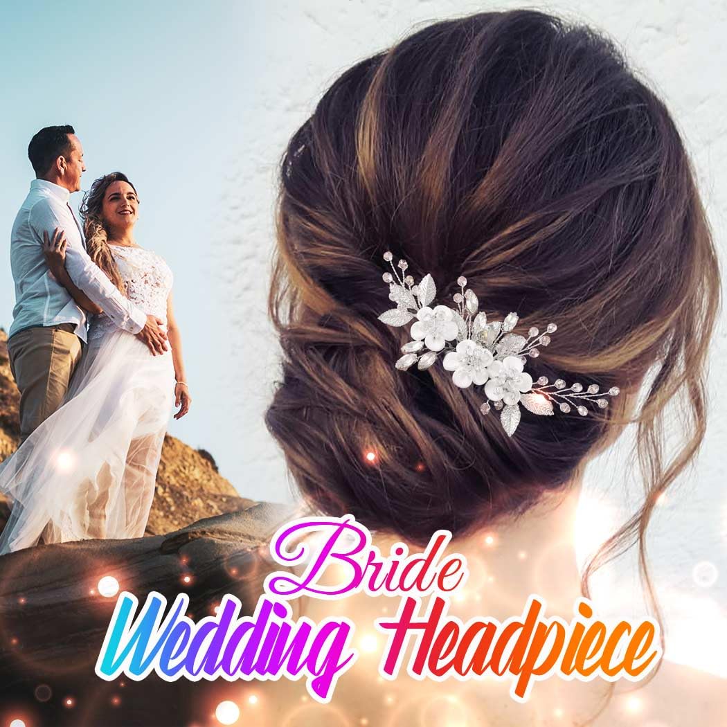 Handmade rhinestone hair accessories for brides styled in a low bun.