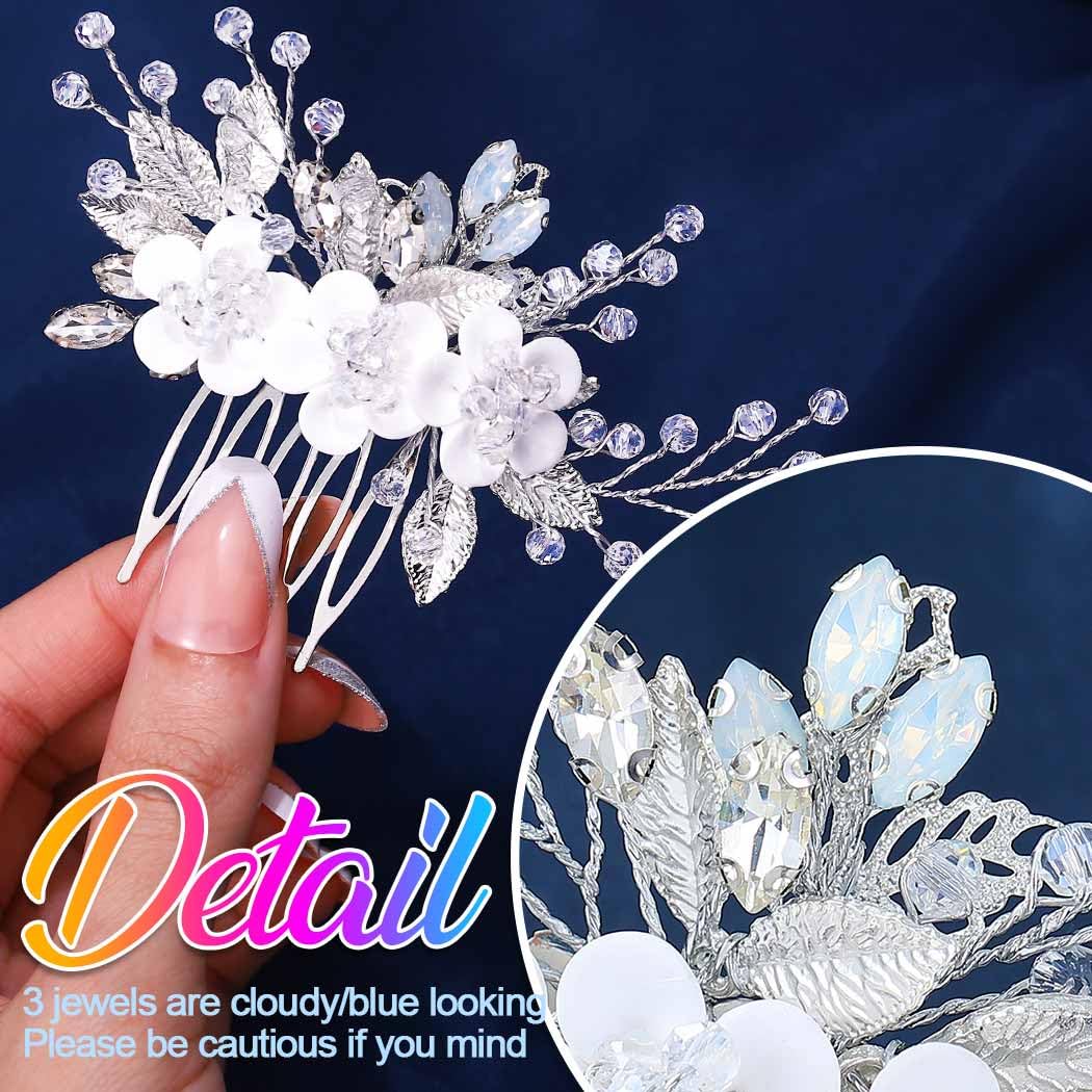 Side angle view of Catery elegant bridal hair comb detailing the flexible alloy wire.