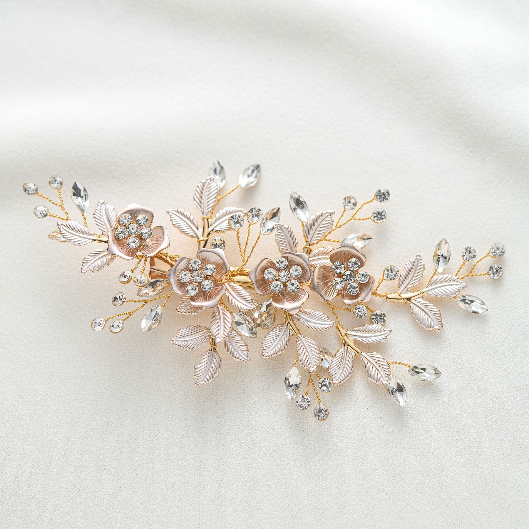 Top view of handmade floral hair piece for brides and bridesmaids