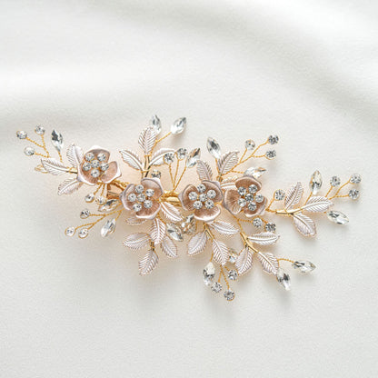 Top view of handmade floral hair piece for brides and bridesmaids