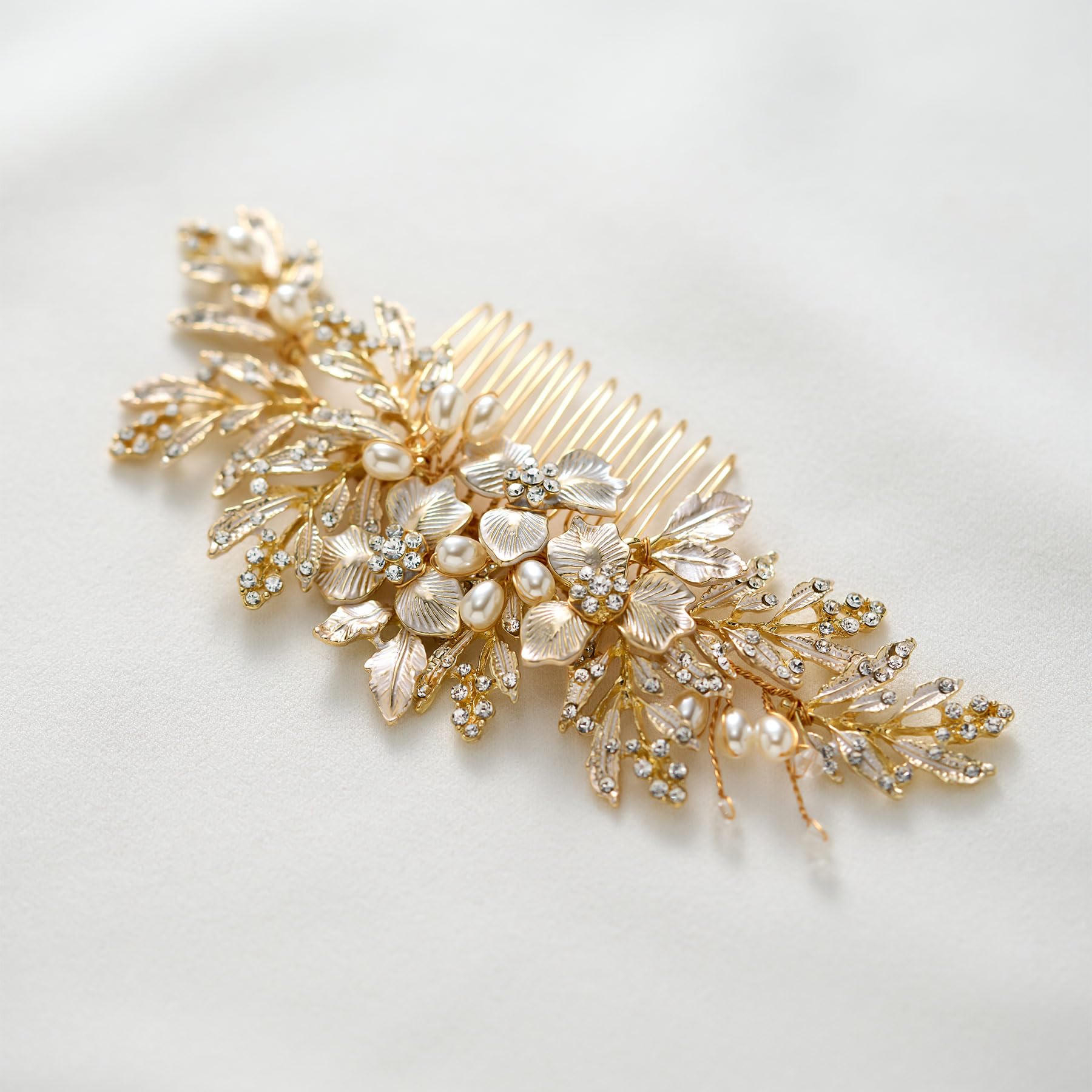 SWEETV wedding hair comb clip displaying the secure metal side comb attachment mechanism