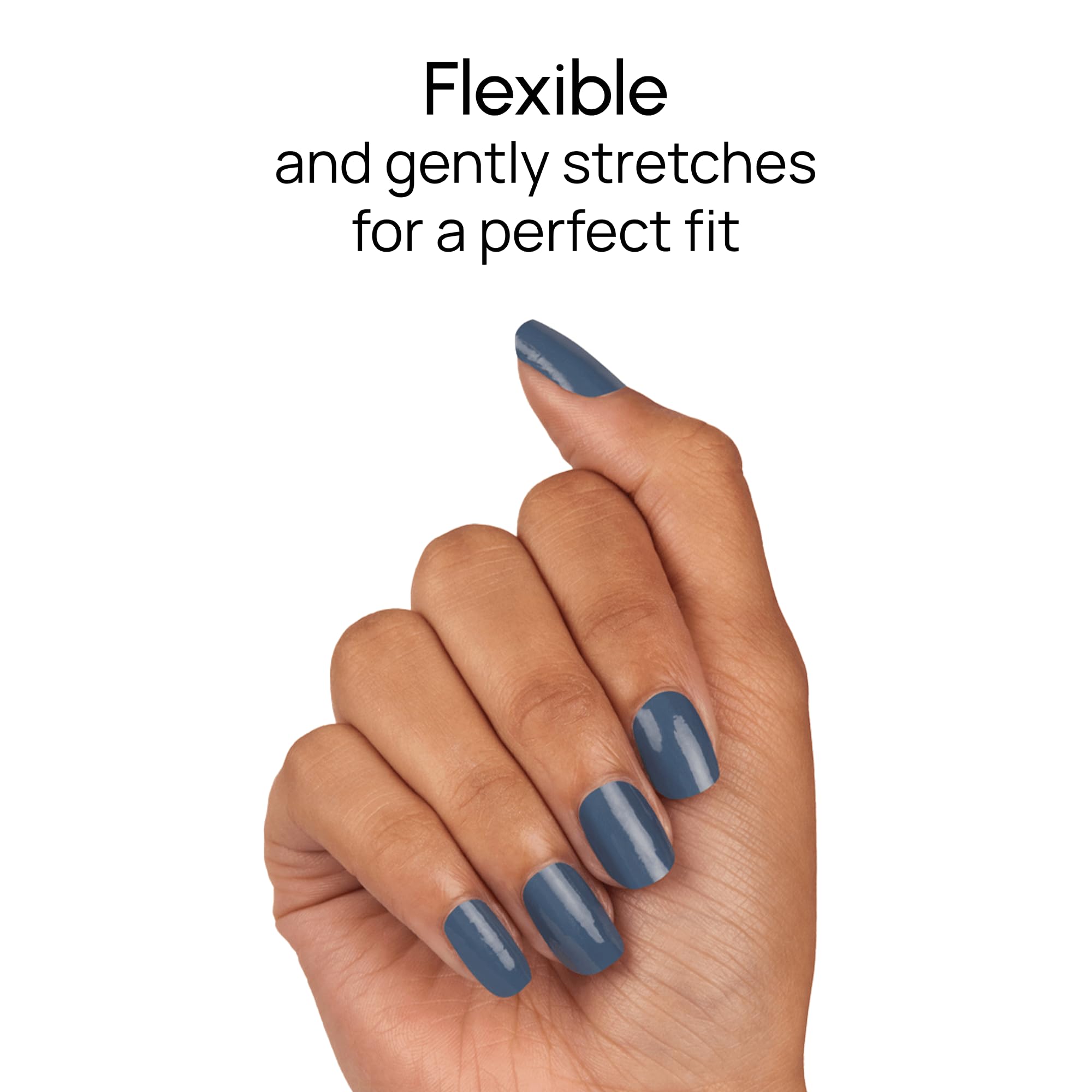 Model wearing Slate of Mind blue gray creme nail polish