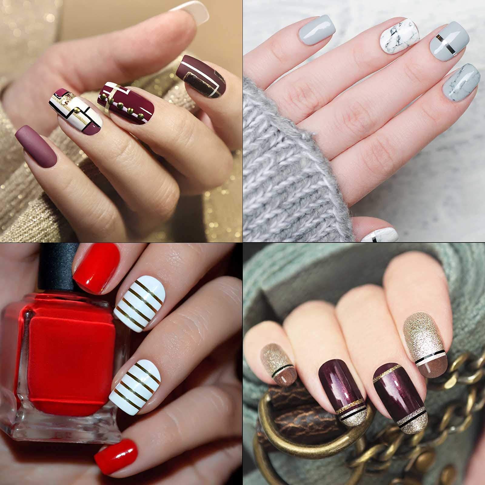 Close up of LoveBB metallic and holographic nail art striping lines