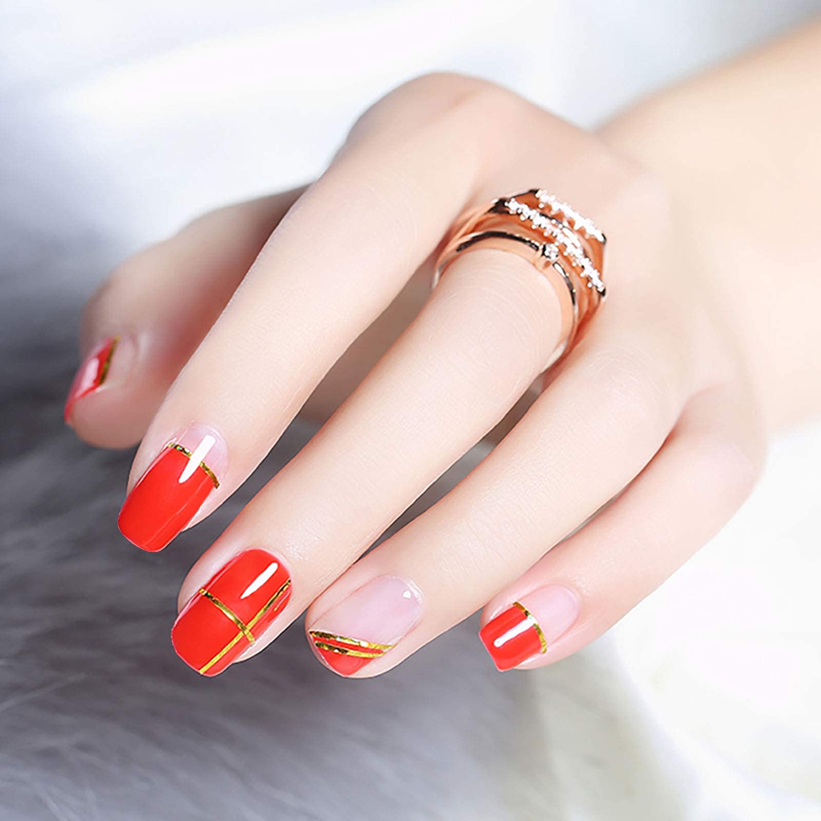 Professional nail art design created using LoveBB striping tape