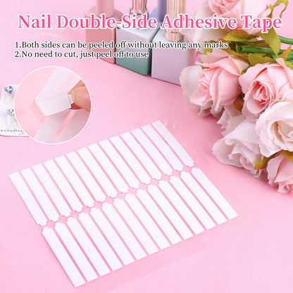 Premium clear double sided adhesive strips for salon presentation boards and artificial manicure display layouts.