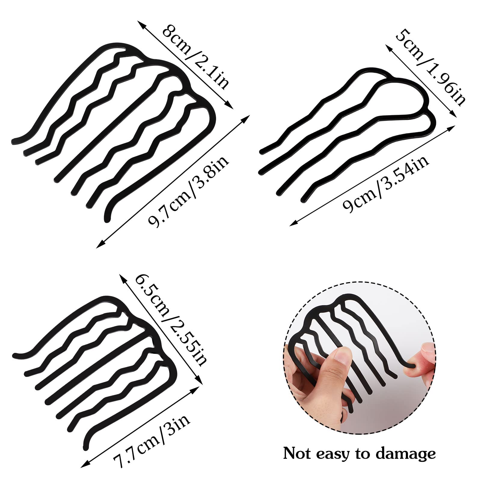 Besarme vintage updo hair forks highlighting the wave-shaped teeth design for non-slip grip.