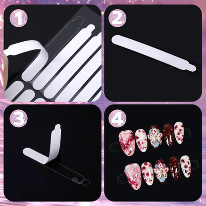 Five sheets of strong adhesive transparent jelly tape for press on nail storage packaging.