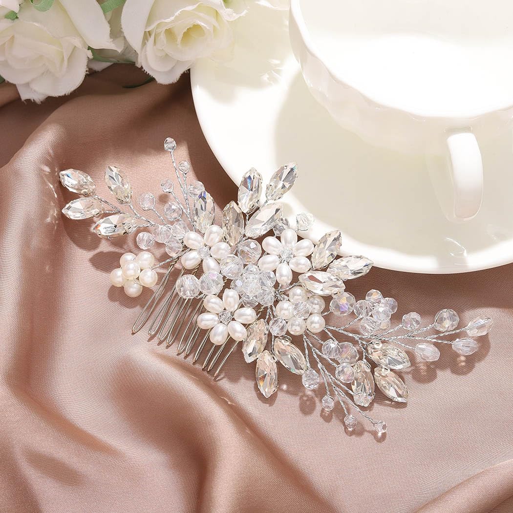 Jakawin floral hair accessory with crystals for wedding hairstyles