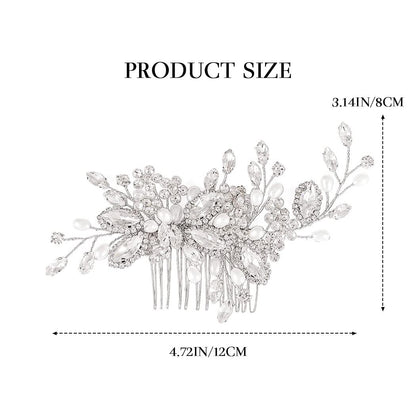 Detailed view of the pearl and rhinestone embellishments on the Casdre silver bridal headpiece.