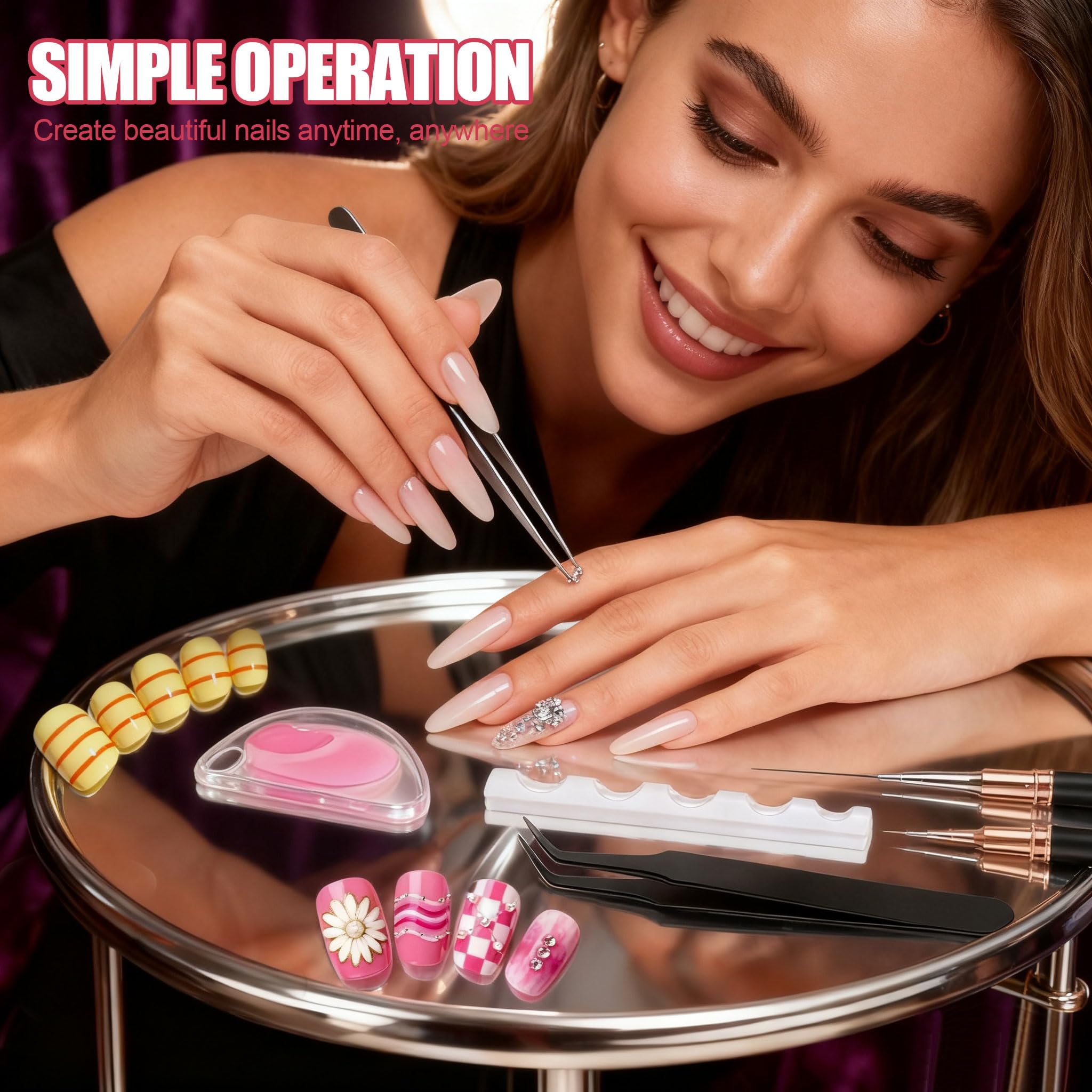 Double-ended marbleizing dotting tools shown next to the silver mixing palette for gel polish painting