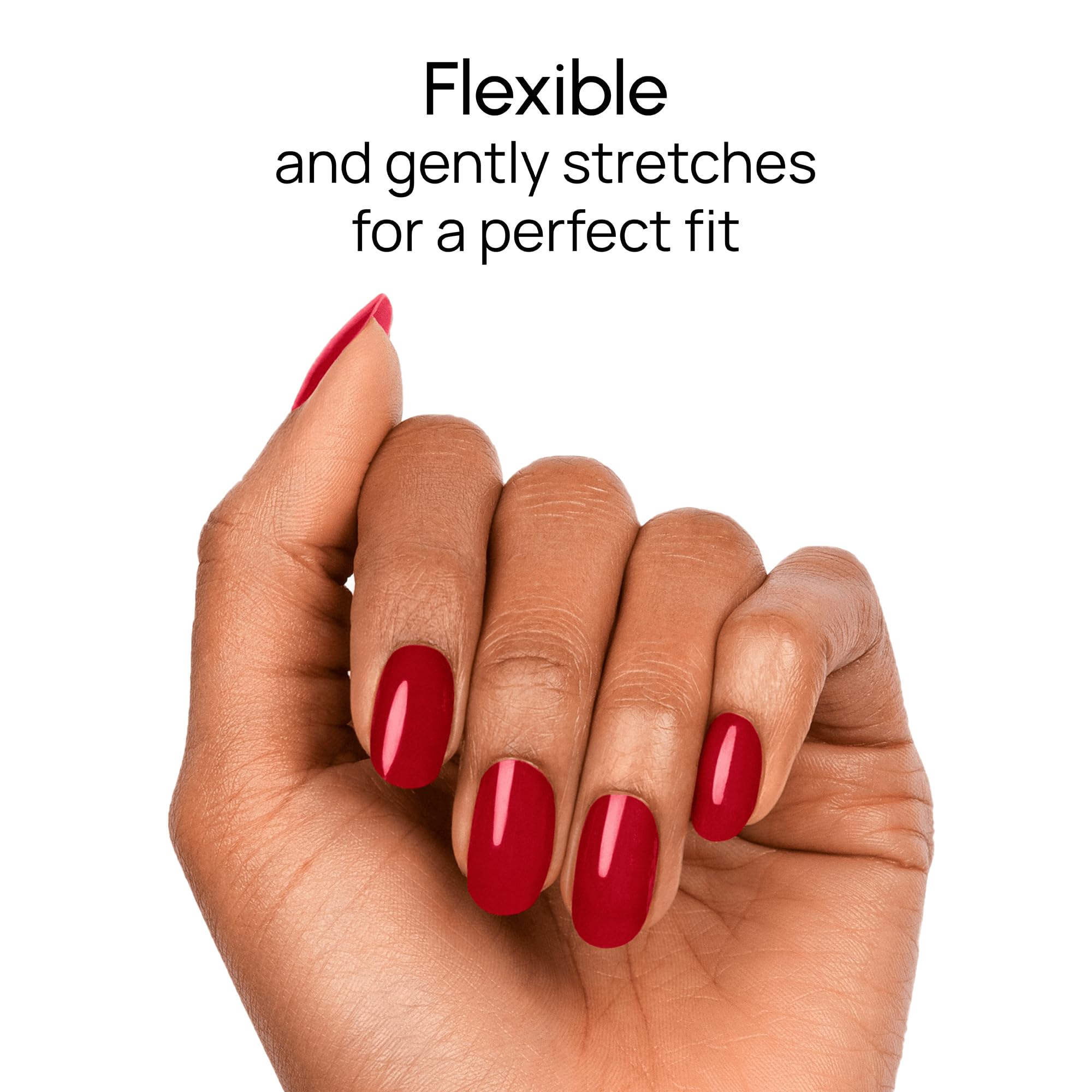 Model wearing Beijing Beauty red creme finish nail strips