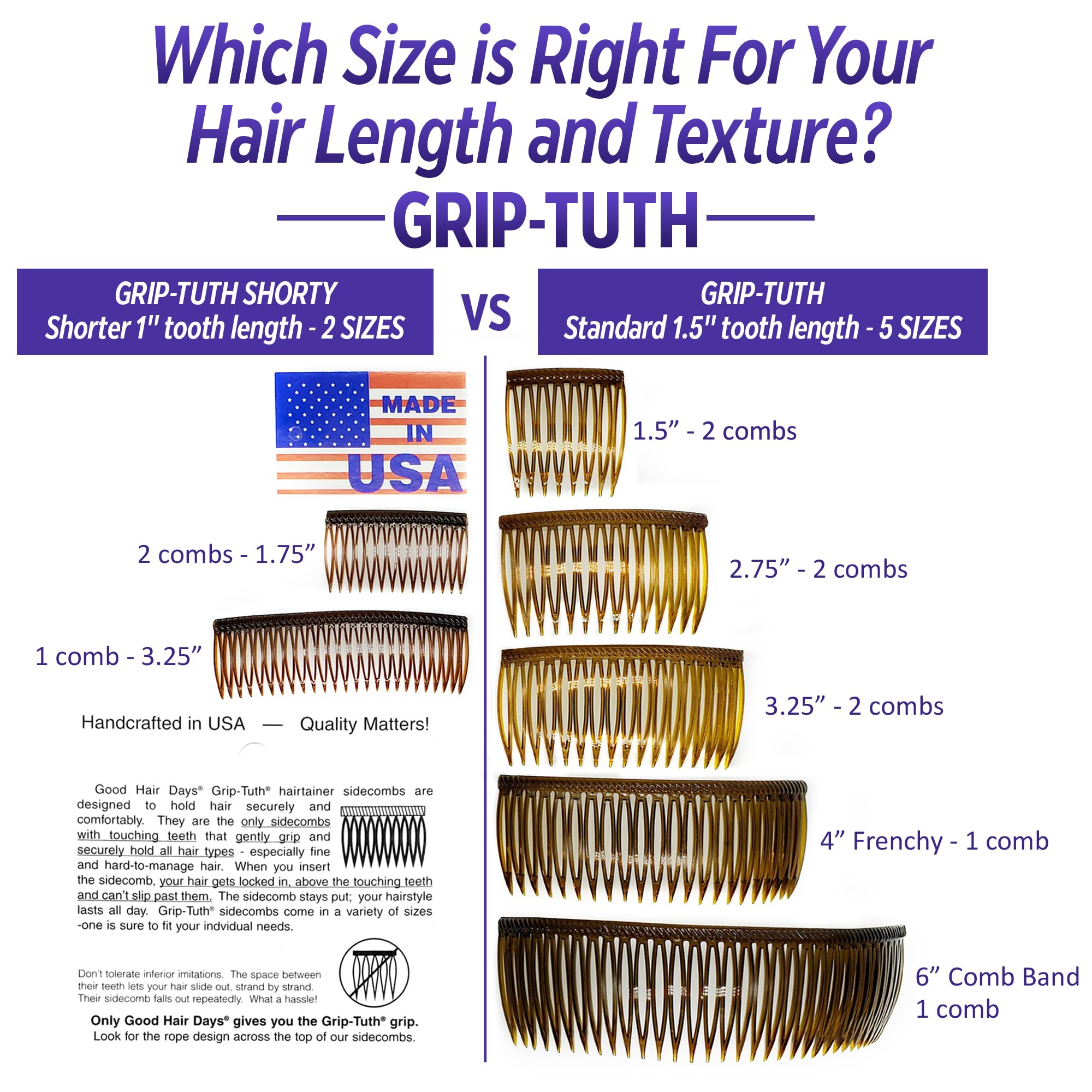 Pair of Good Hair Days 3 1/4 inch side combs for hair styling