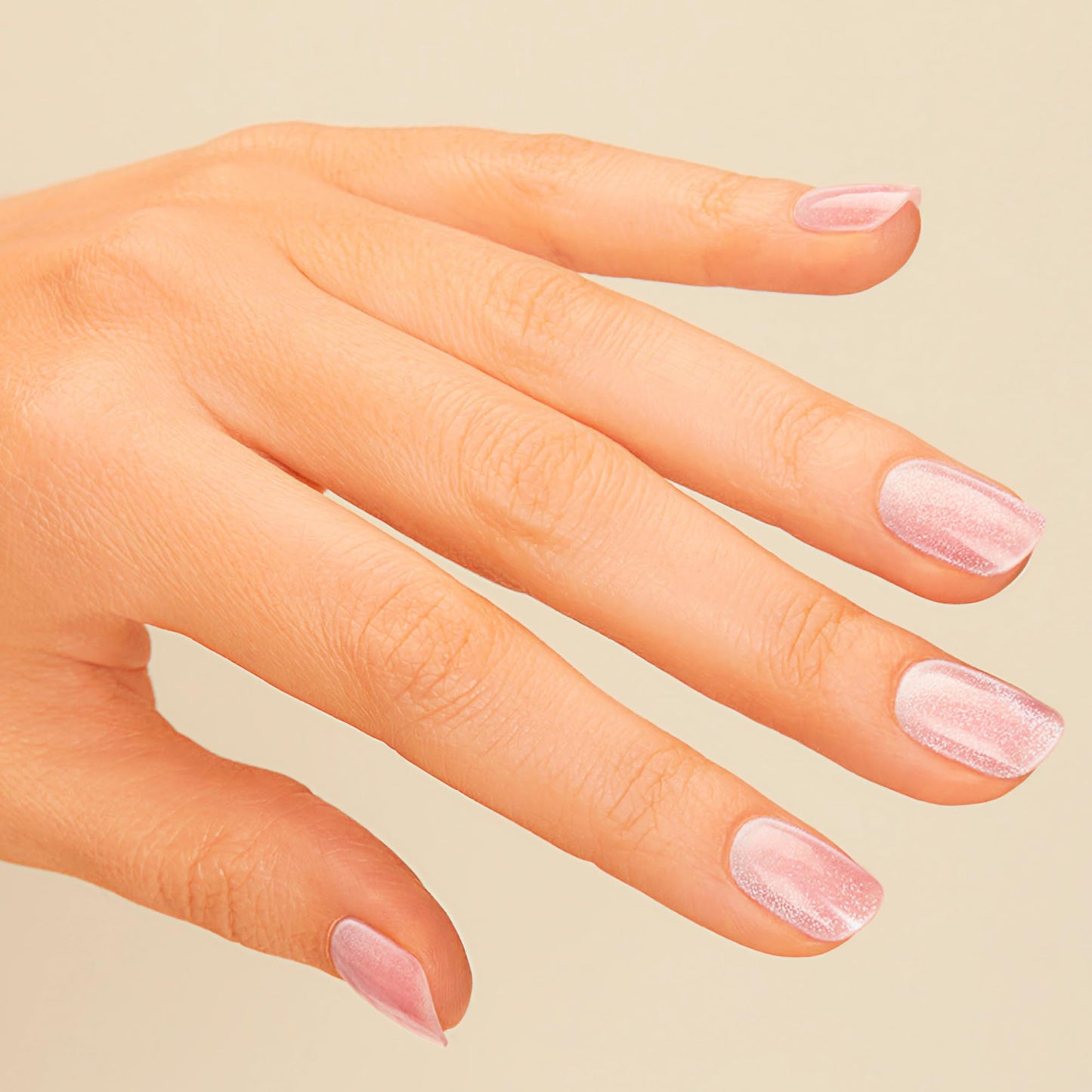 Pink ombré semi-cured gel nail strips showing the shimmery velvet finish.