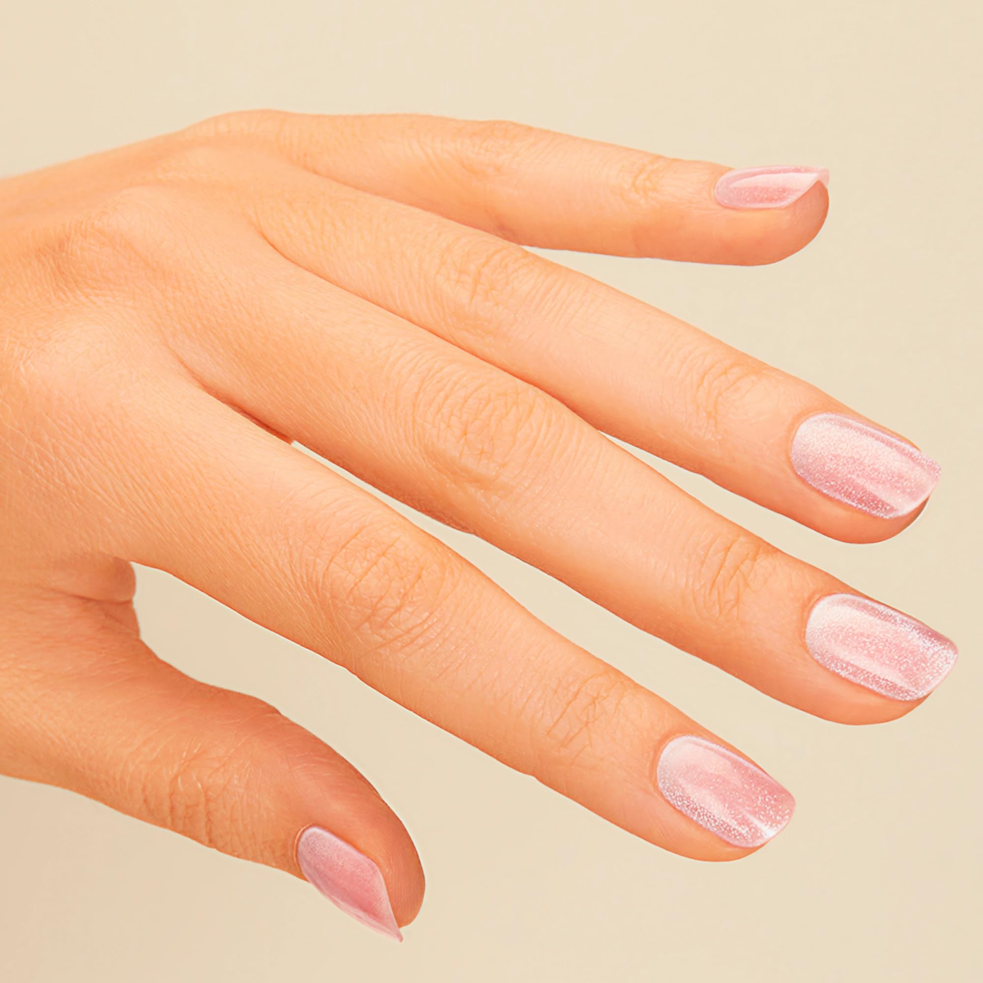 Pink ombré semi-cured gel nail strips showing the shimmery velvet finish.