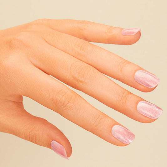 Pink ombré semi-cured gel nail strips showing the shimmery velvet finish.