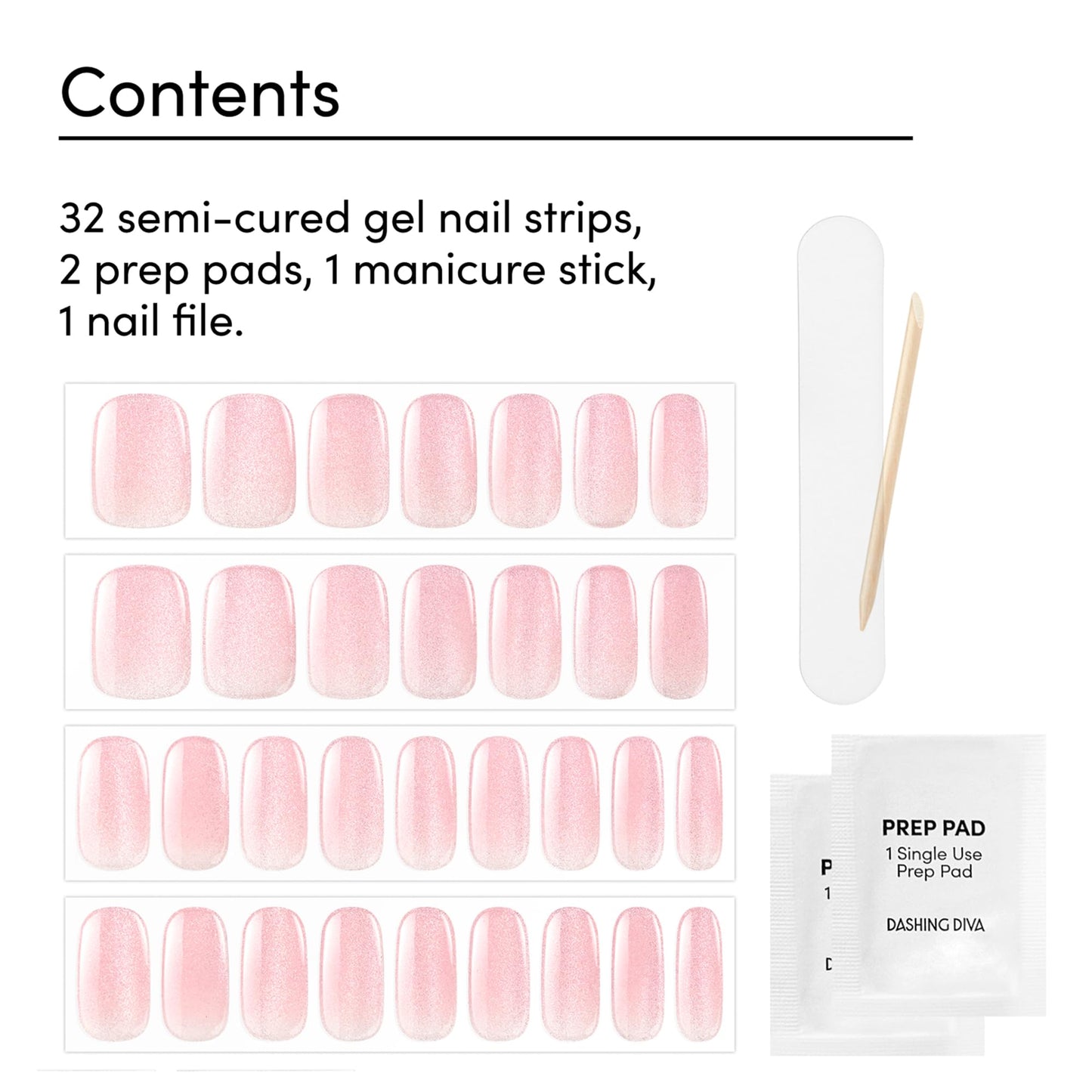 Close-up of the thirty-two piece gel nail strip kit for home manicures.