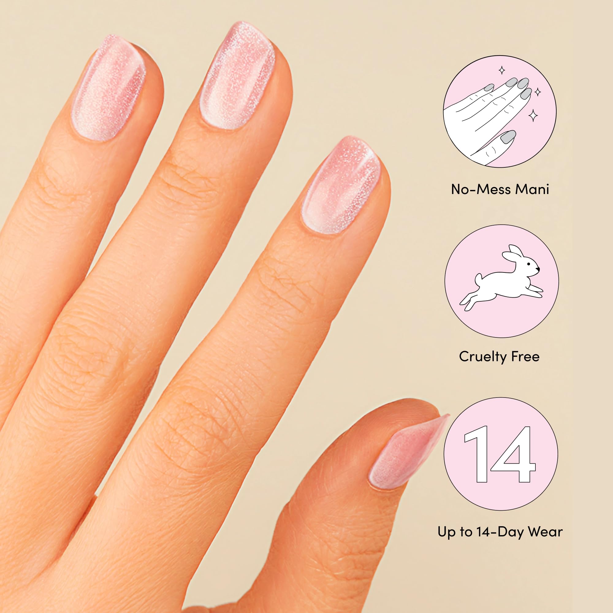 Application process showing the placement of the pink gel strip on a nail.