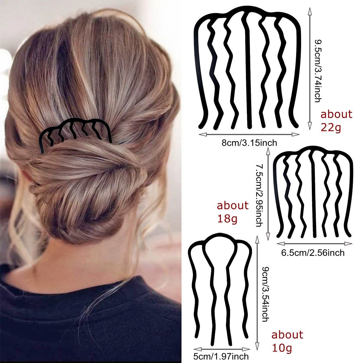 Vintage style metal hair pins holding an updo bun hairstyle