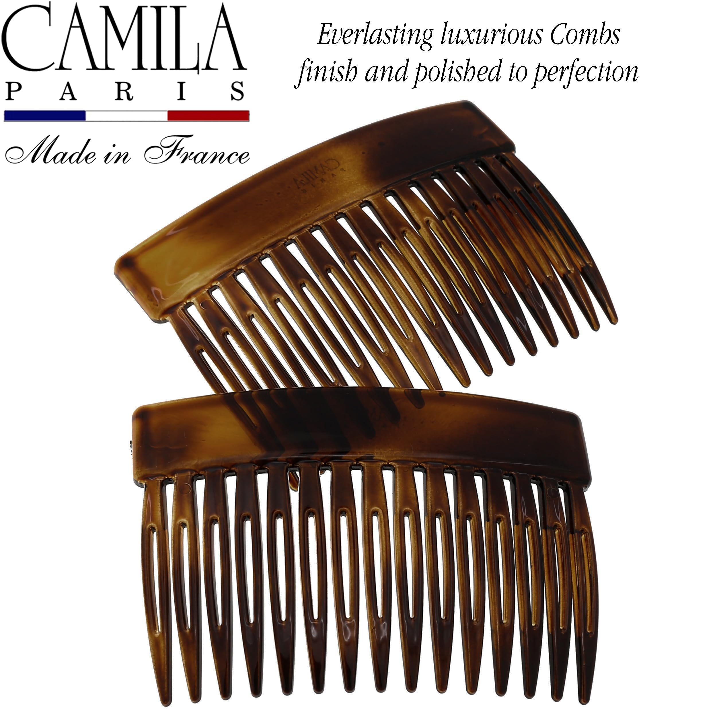 Close up view of the durable curved profile of Camila Paris hair comb