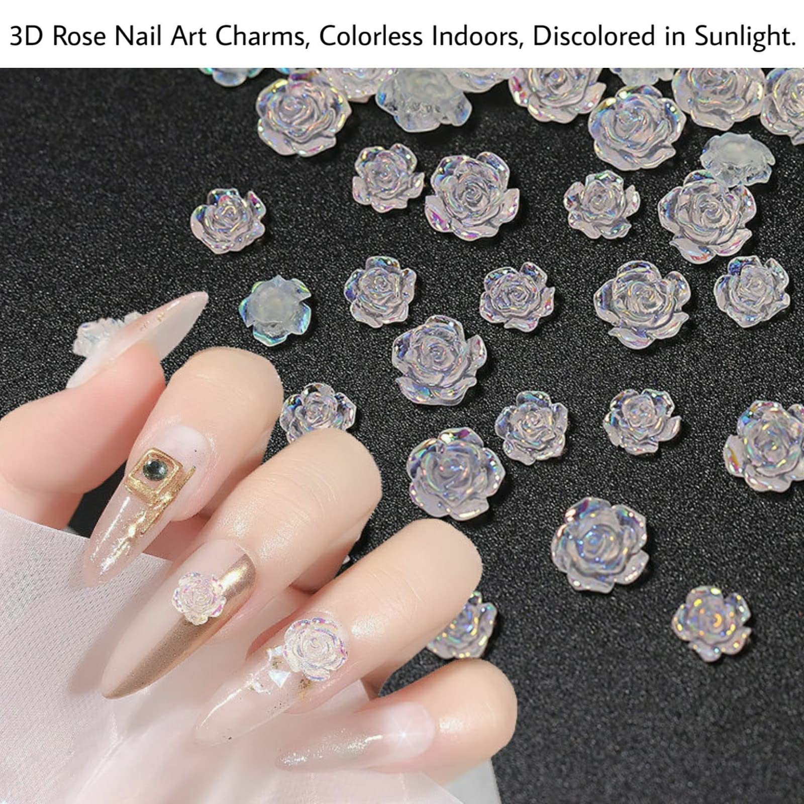 Funny Potatoes color changing nail accessories illustrating the indoor clear to outdoor pink transition.