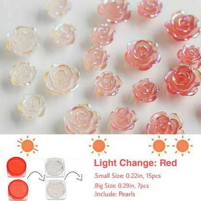 Funny Potatoes rose nail art supplies showing a mix of pearls and gold caviar beads.