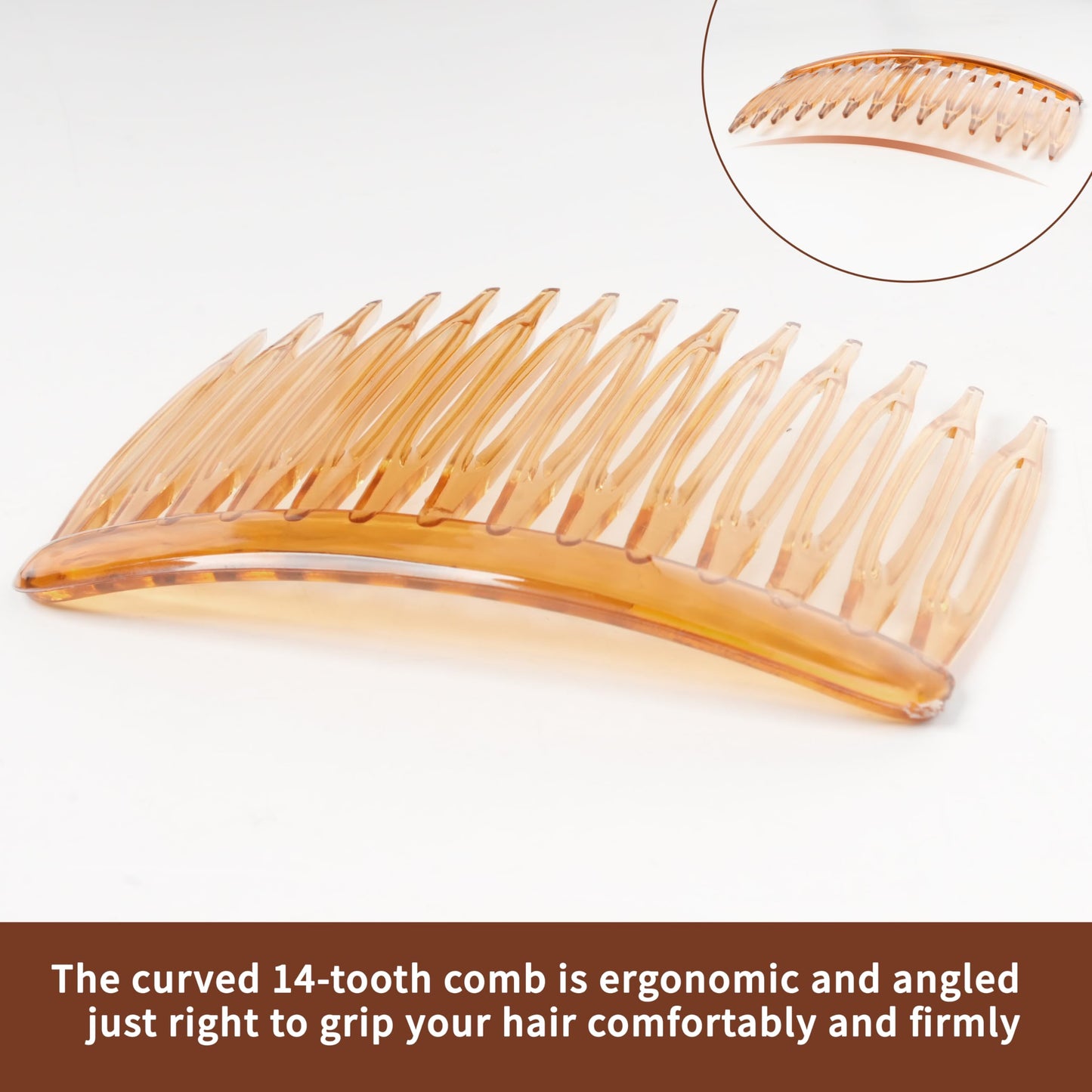 TaShow French side combs showing the flexible plastic material and ergonomic curve