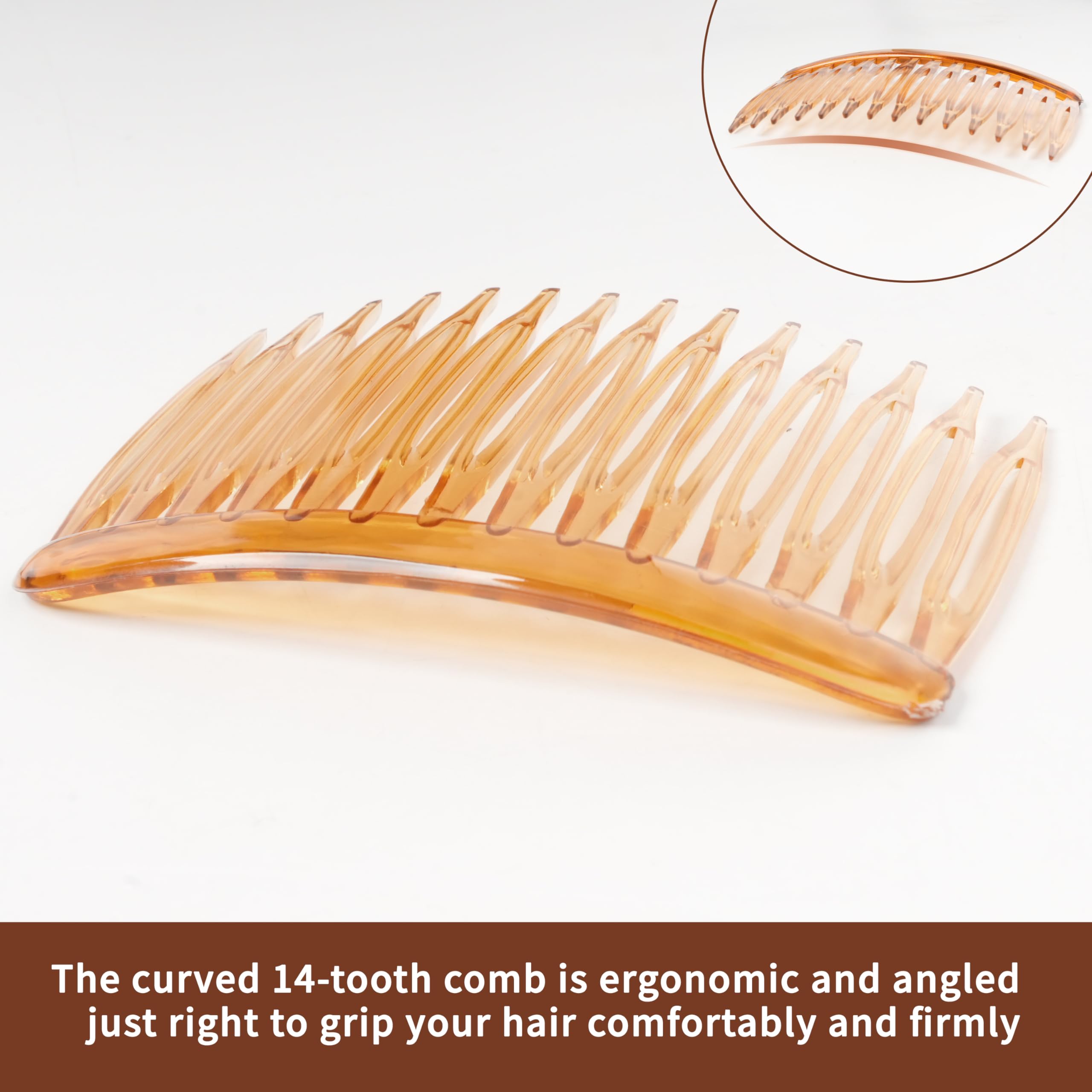 TaShow French side combs showing the flexible plastic material and ergonomic curve