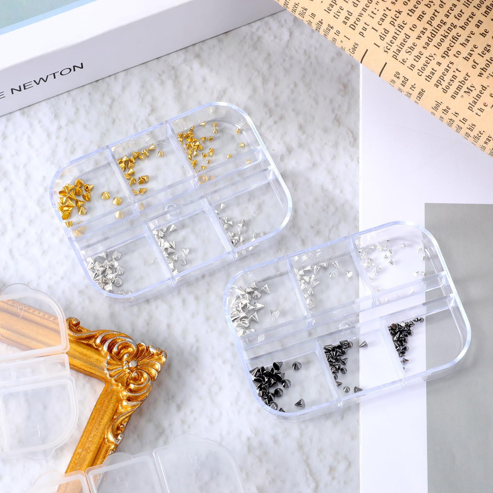 Gold silver and black metallic nail charms for DIY manicure