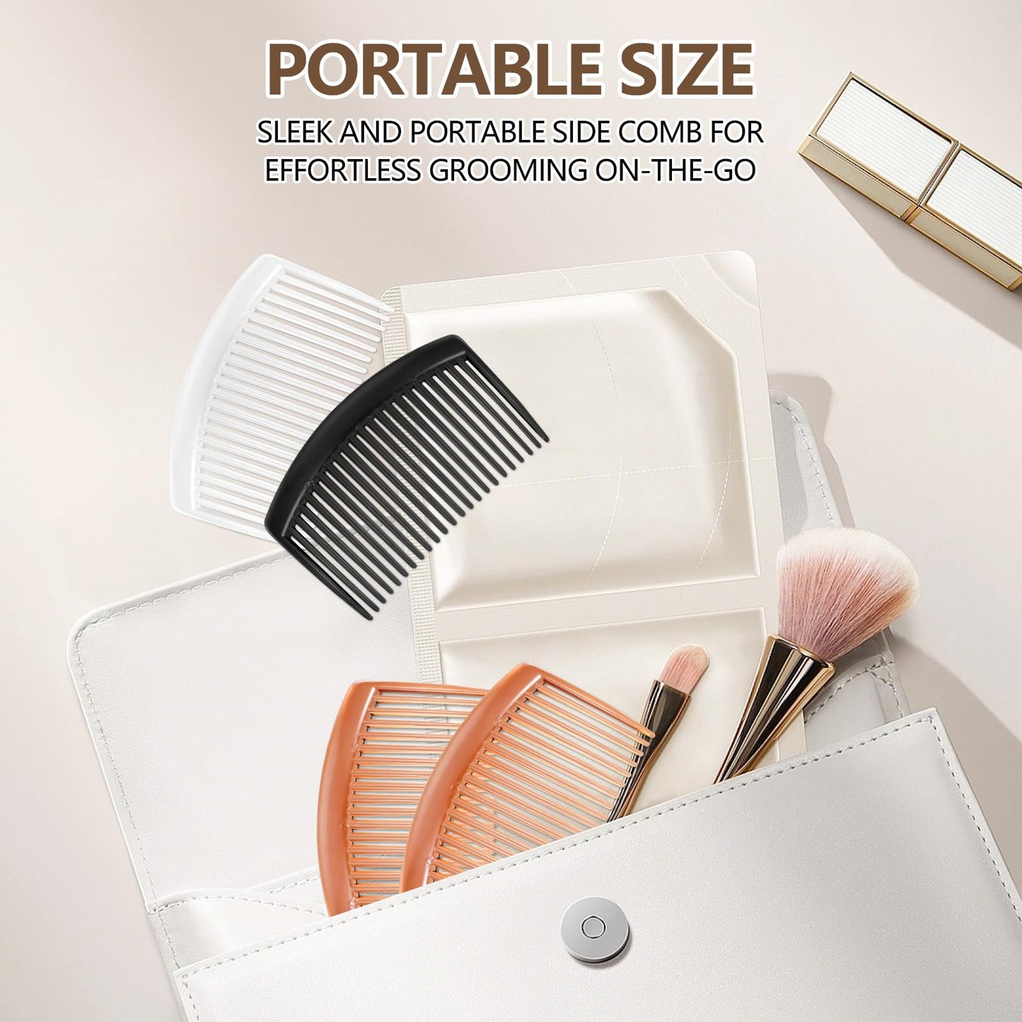 Authentic USA imported TIPTAP multi color hair side combs showing compact design for travel.
