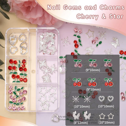 Close up of 3D silver butterfly and star nail art charms