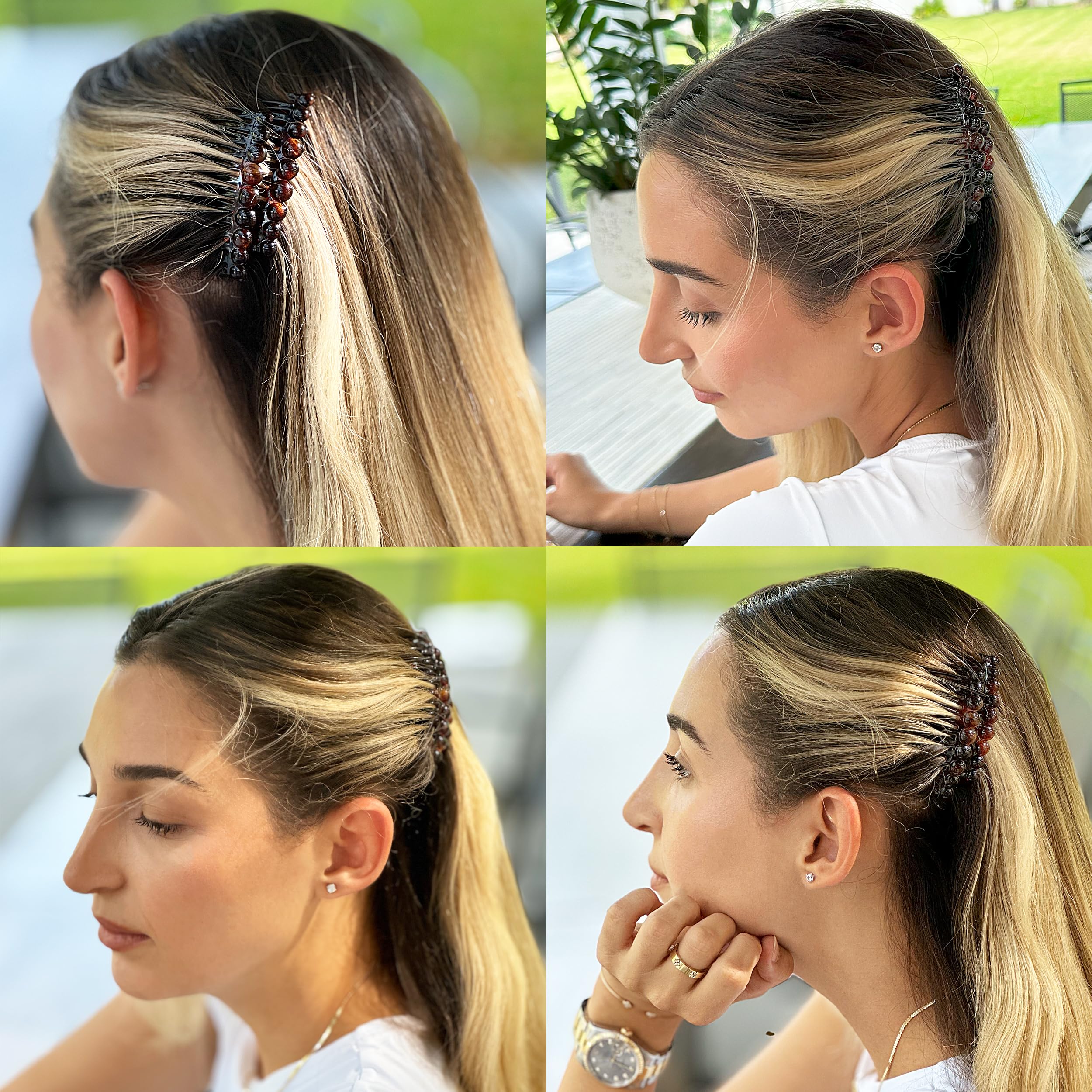 Camila Paris tortoise shell side combs showing cellulose material