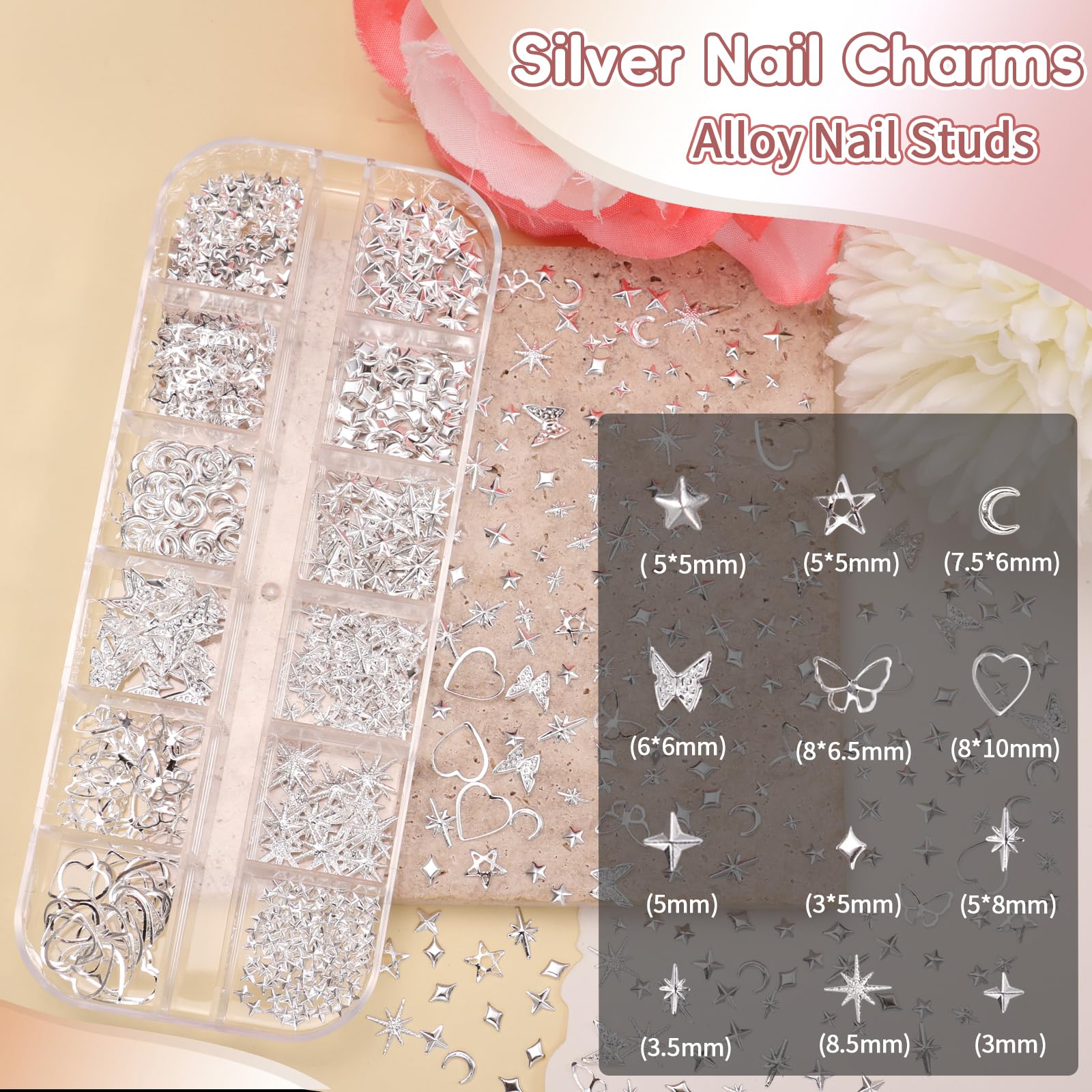 Assorted alloy nail studs and rivets for gel and acrylic nails