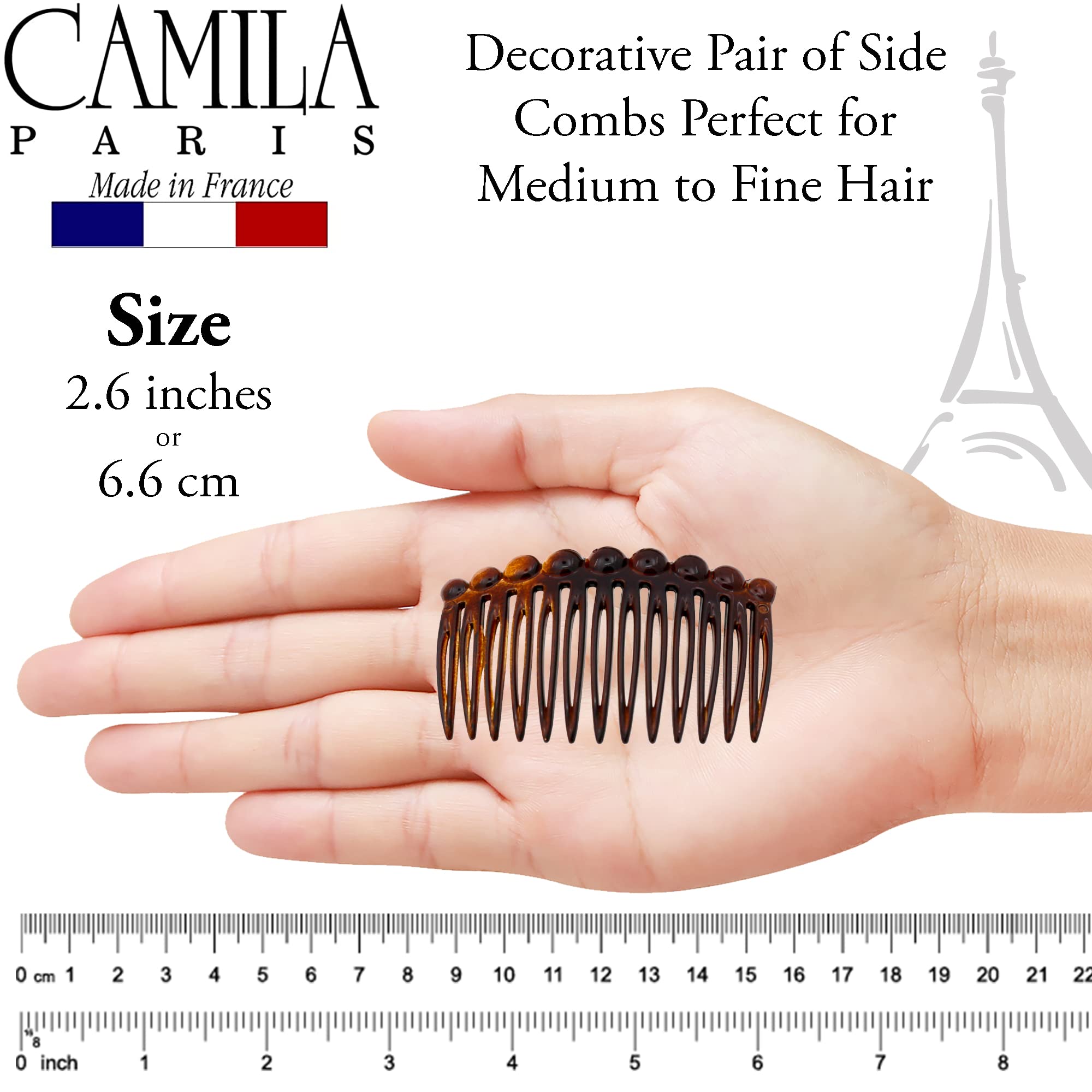 Side profile of Camila Paris French hair combs
