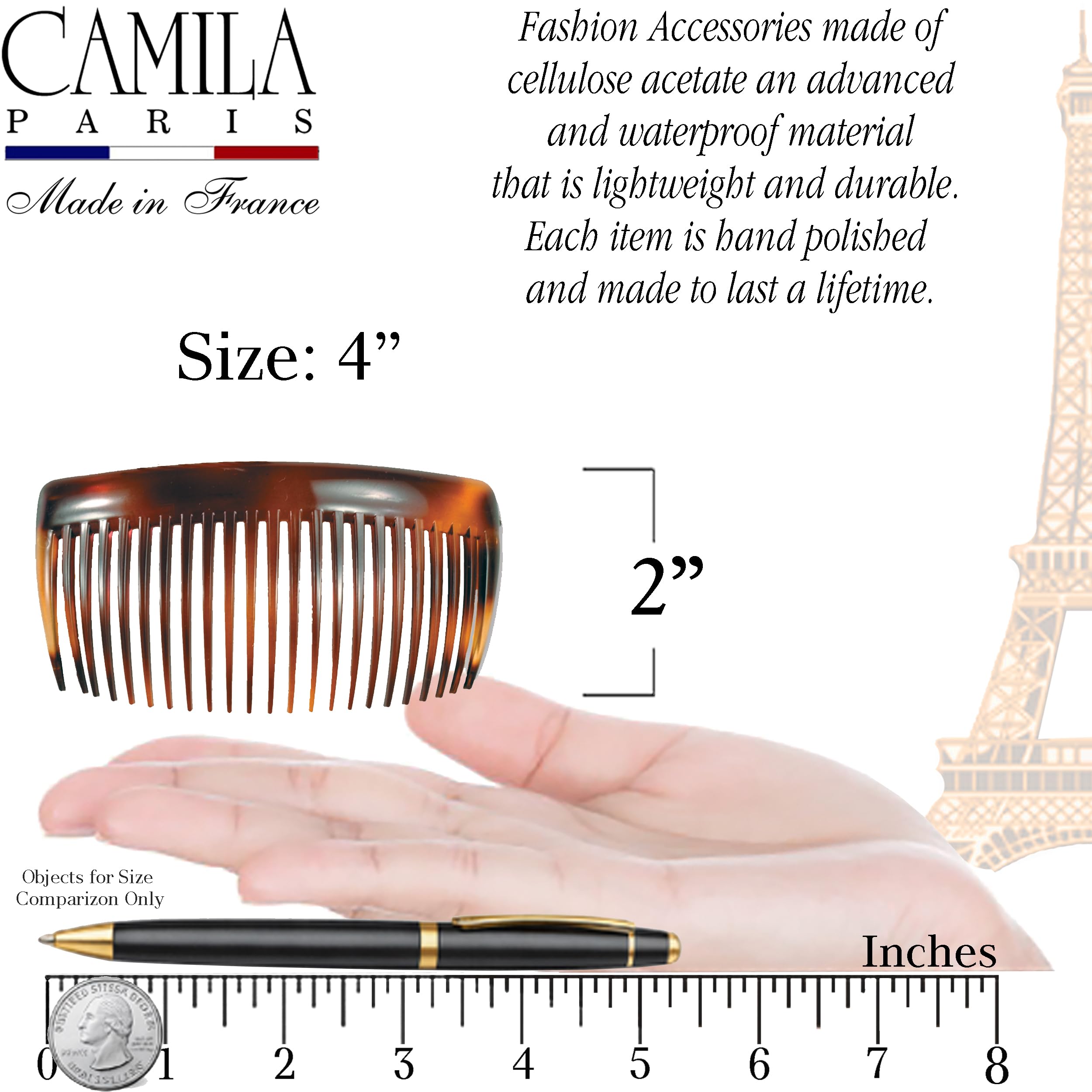 Close up of tortoiseshell pattern on Camila Paris hair comb