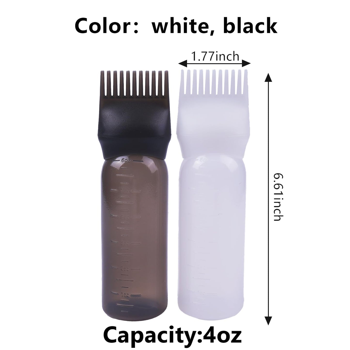 Close up view of the built in comb nozzle tip on a hair dye bottle
