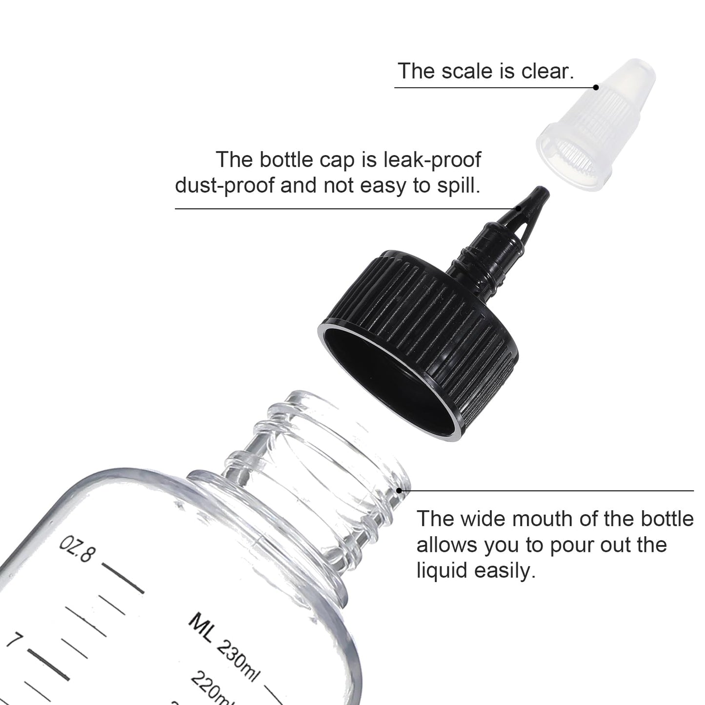 SynHHergyx plastic squeeze containers highlighting the adjustable black twist on top tip cap for controlled liquid flow.