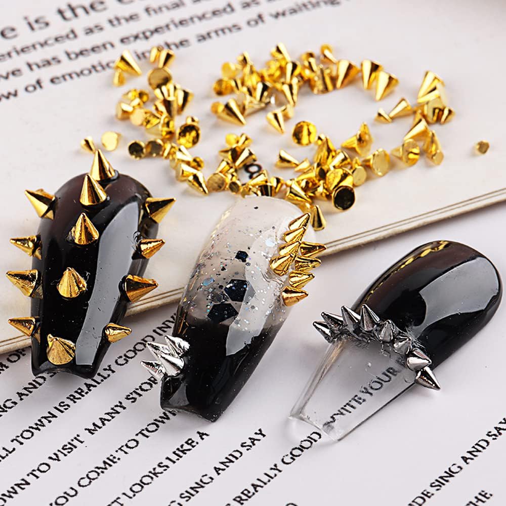SONGJIE 3D gothic punk nail art jewels showing the flat base construction of the miniature metal rivets.