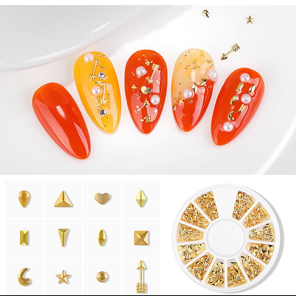 Six rotating wheel storage cases filled with premium gold alloy nail art decorations