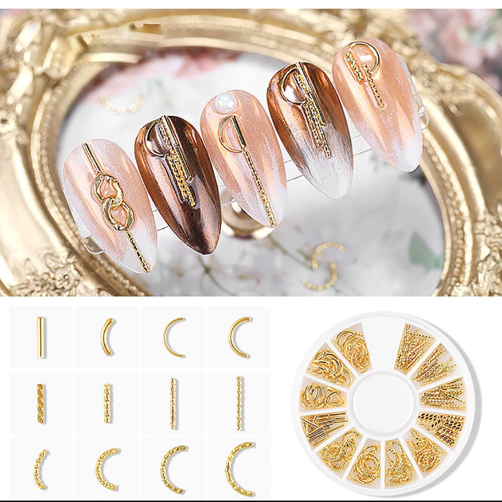Polished gold metal alloy 3D jewelry set for sophisticated acrylic nail enhancement