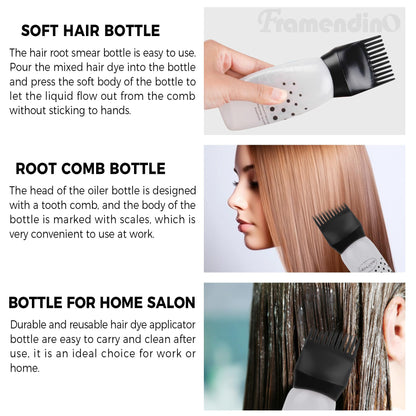 Three colorful hair dye squeeze bottles arranged side by side highlighting the durable polyethylene material.