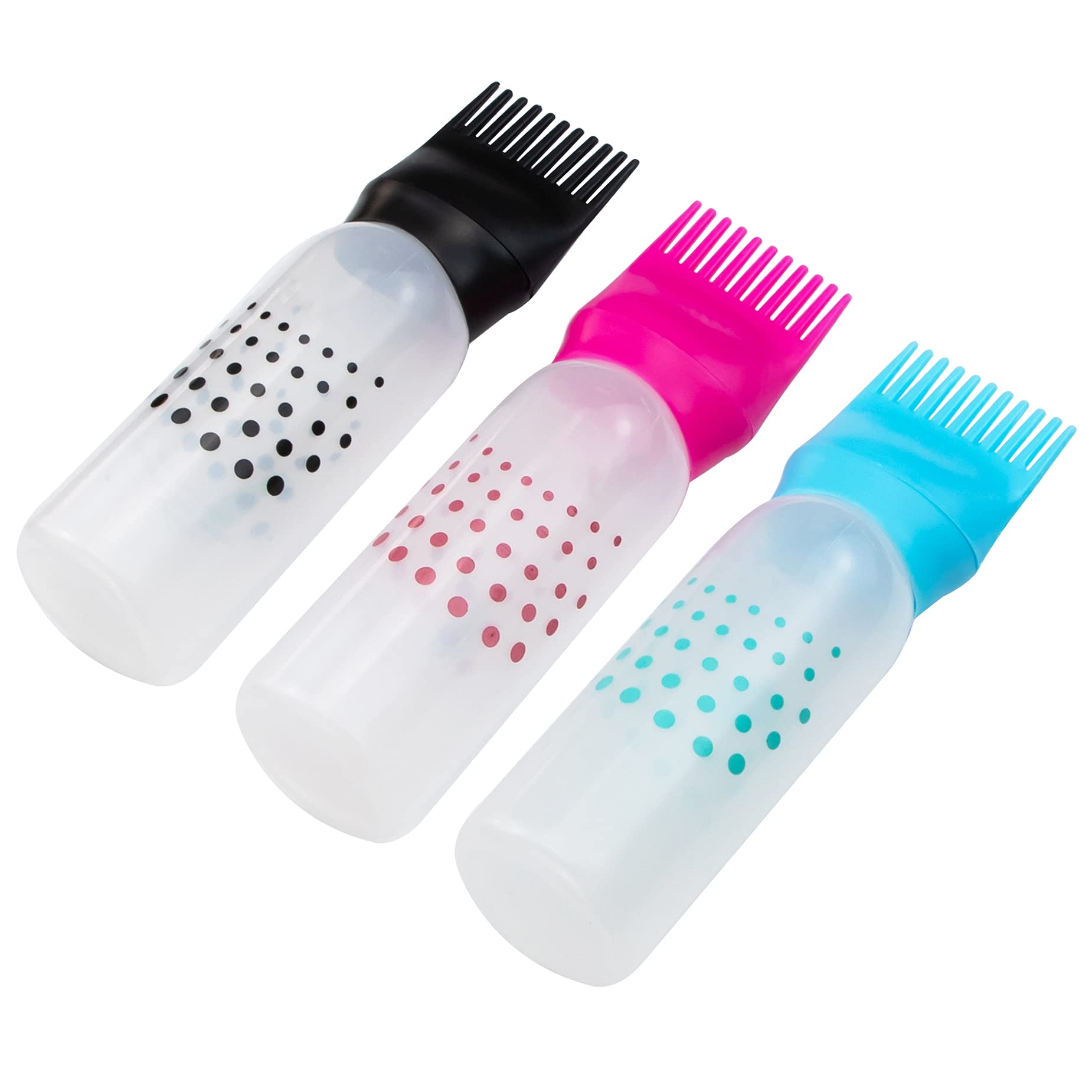 Demonstration of squeezing the flexible plastic bottle to show smooth liquid flow through the comb tip.