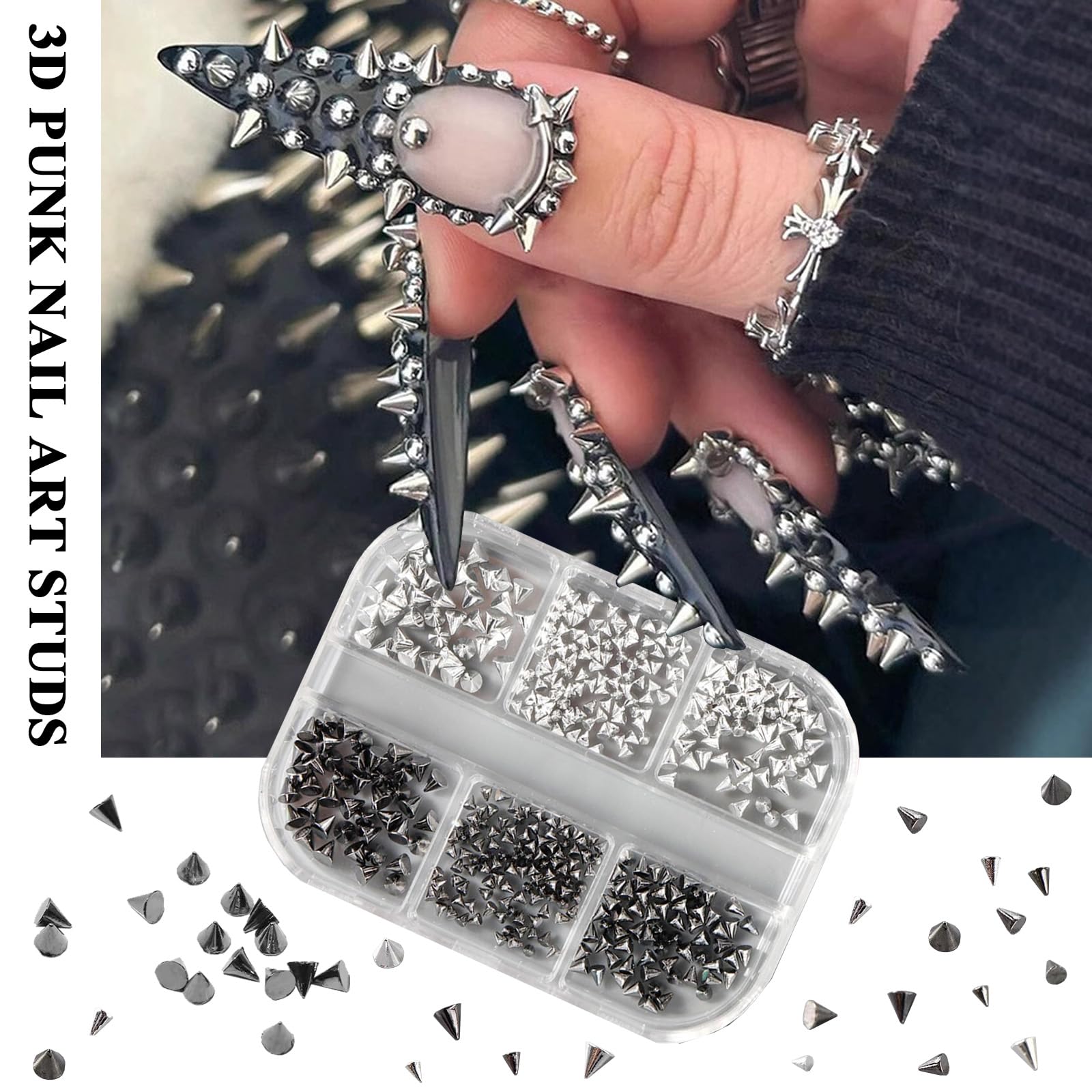 WOKOTO geometry metal nail studs detailing star and moon shapes alongside precision application tweezers.