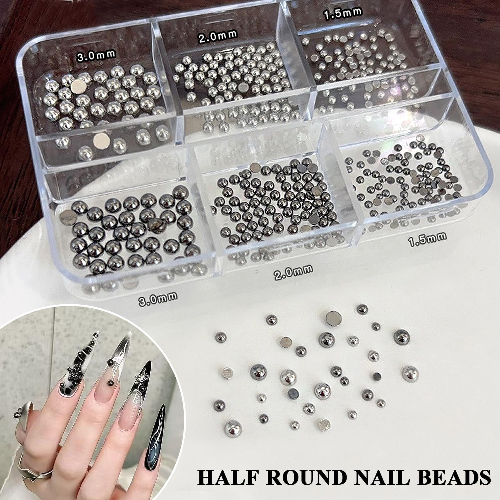 WOKOTO multi-shape gold nail charms neatly organized in separate storage compartments for easy access.