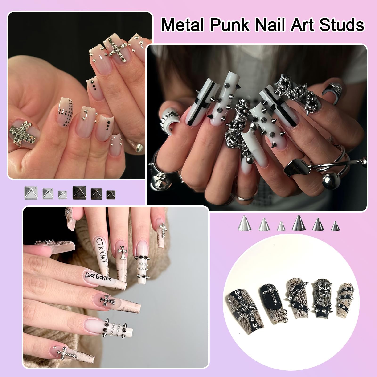 WOKOTO nail art tool set demonstrating how the tweezers pick up tiny gold beads for application.