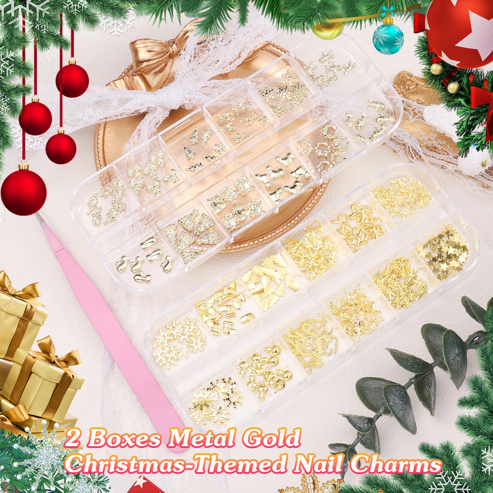 Tatiwoo 3D alloy Christmas studs for DIY manicure