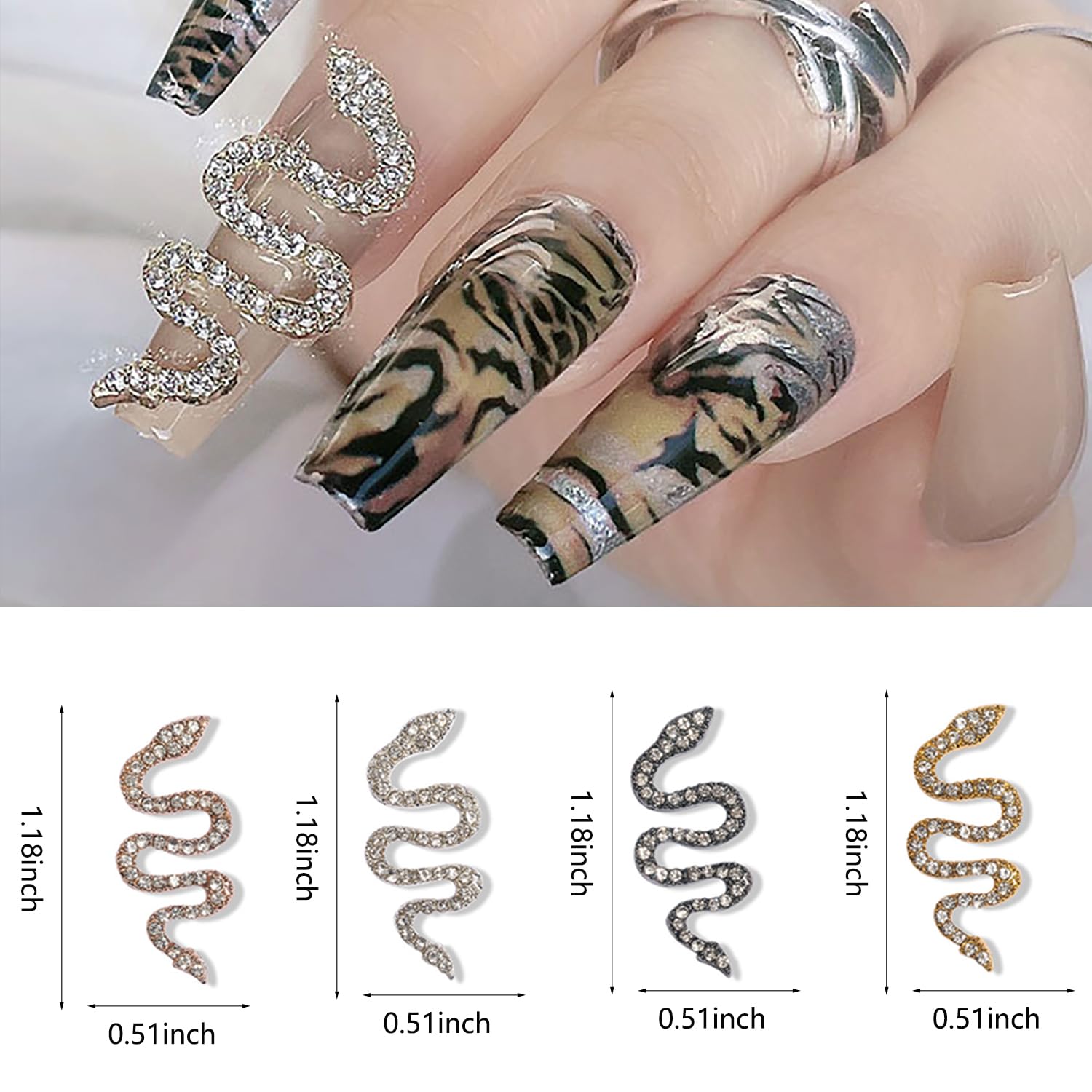 Gold and silver alloy snake charms for acrylic nail art decorations