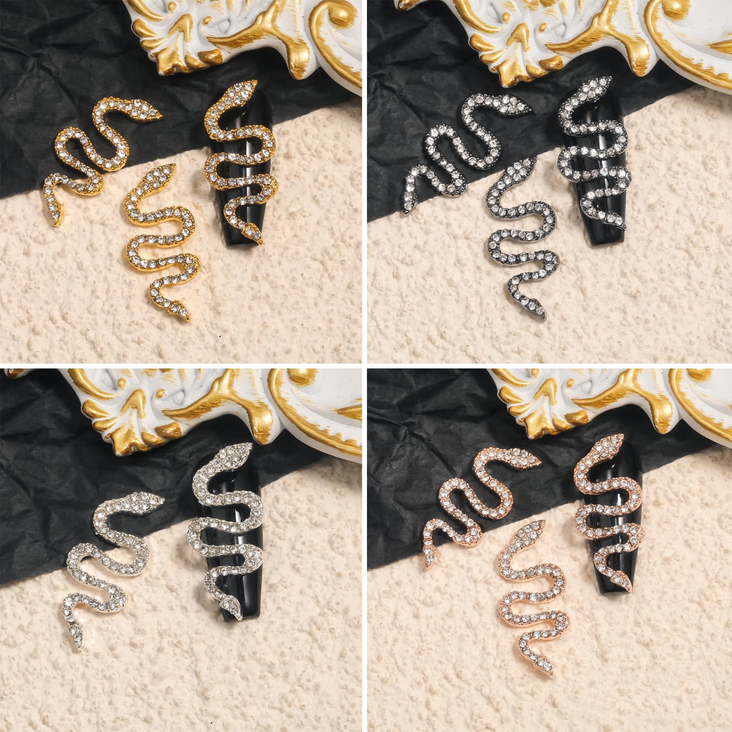 Black and rose gold gothic snake gems for trendy DIY manicure designs